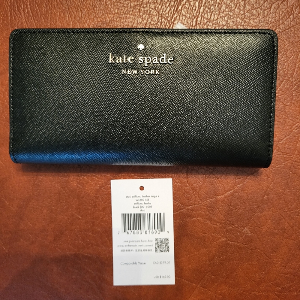 KATE SPADE Staci Black Saffiano Leather Bifold Wallet, New With Tags